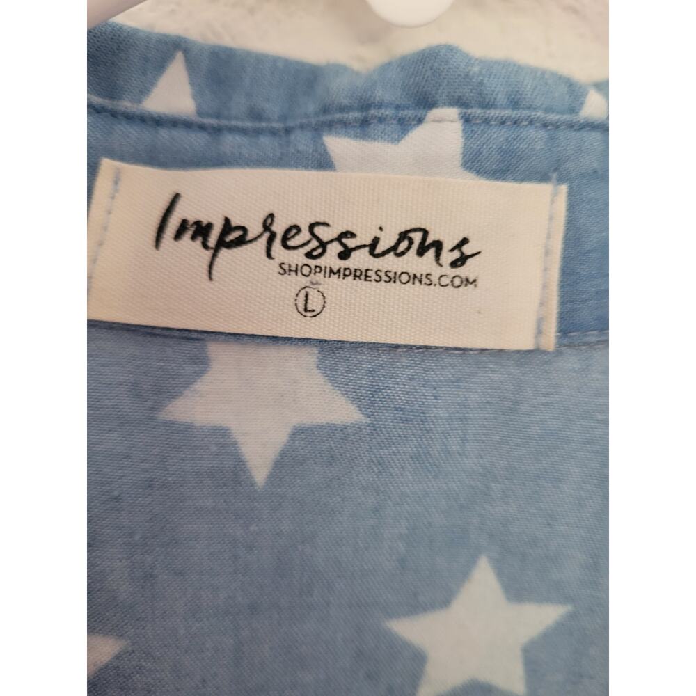 Impressions Stars Long Sleeve Button-Up - Women's‎ Large - 4th of July #8 - Picture 3 of 5